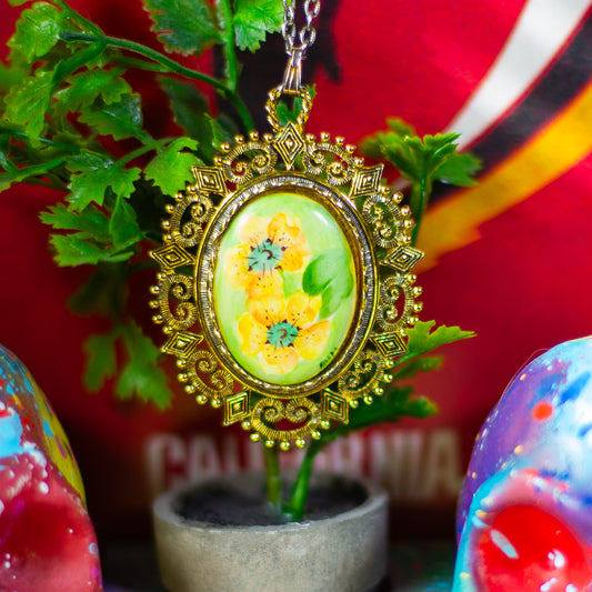 Vintage Hand-Painted Portrait Pendant Necklace