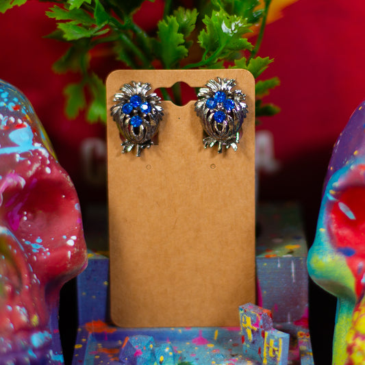 Vintage Faux Sapphire Laurel Clip-On Earrings