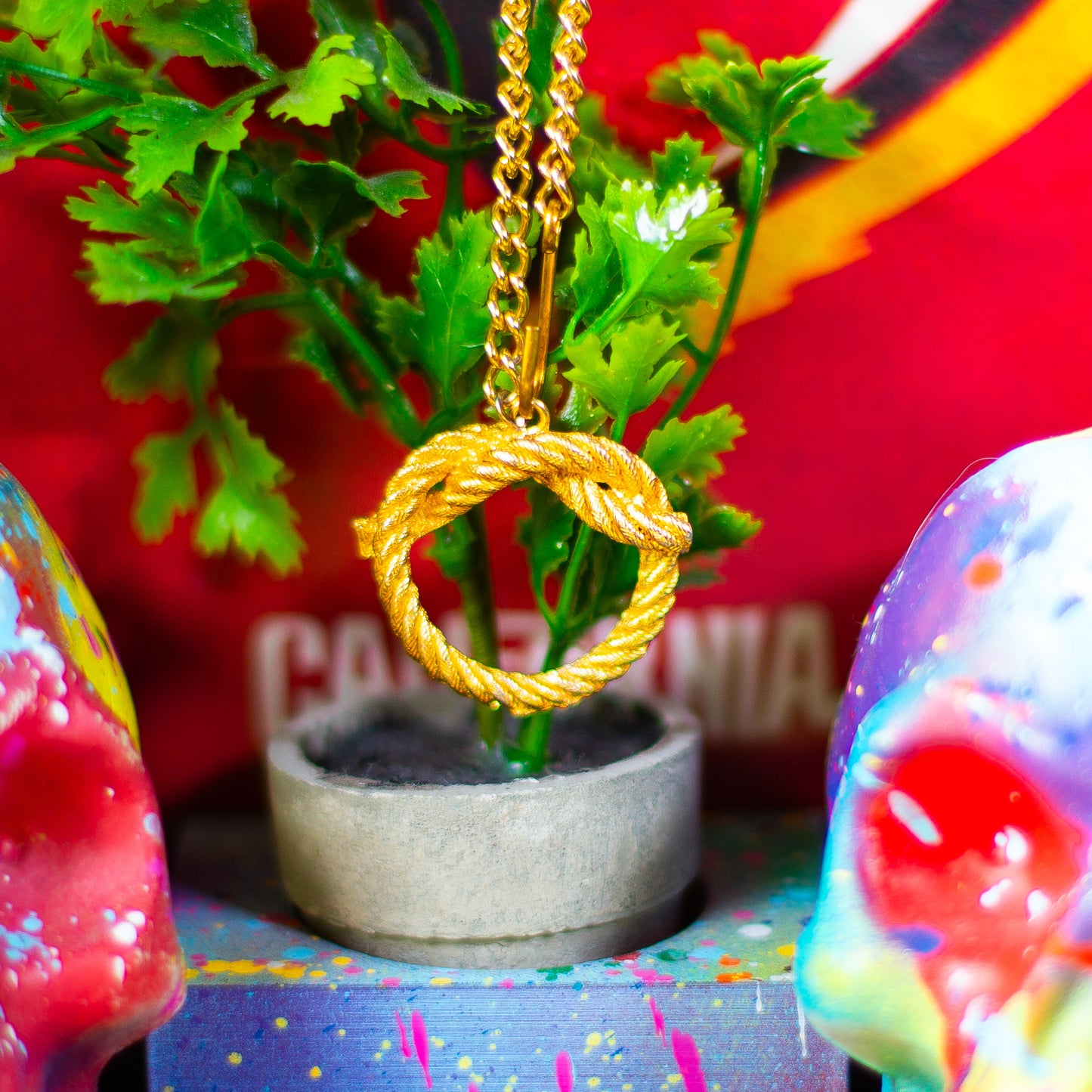 Vintage Hook Clasp Gold Plated Knot Pendant Necklace