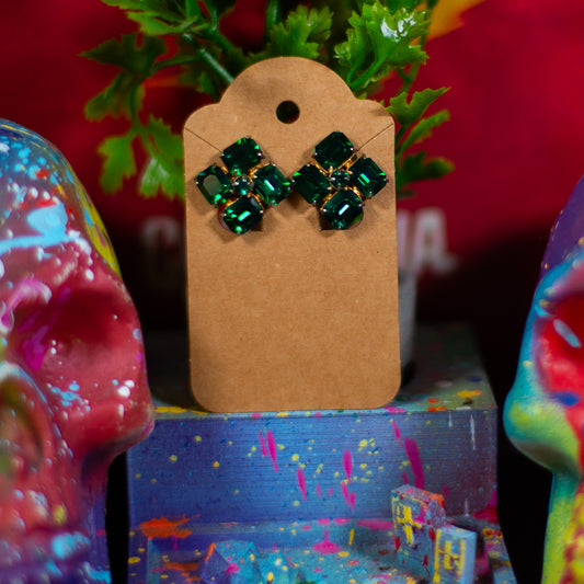 Vintage Screw-Back Faux Emerald Rhombus Earrings