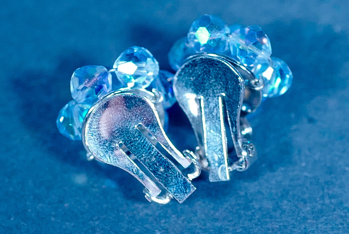 Vintage Beaded Flower Clip-On Earrings