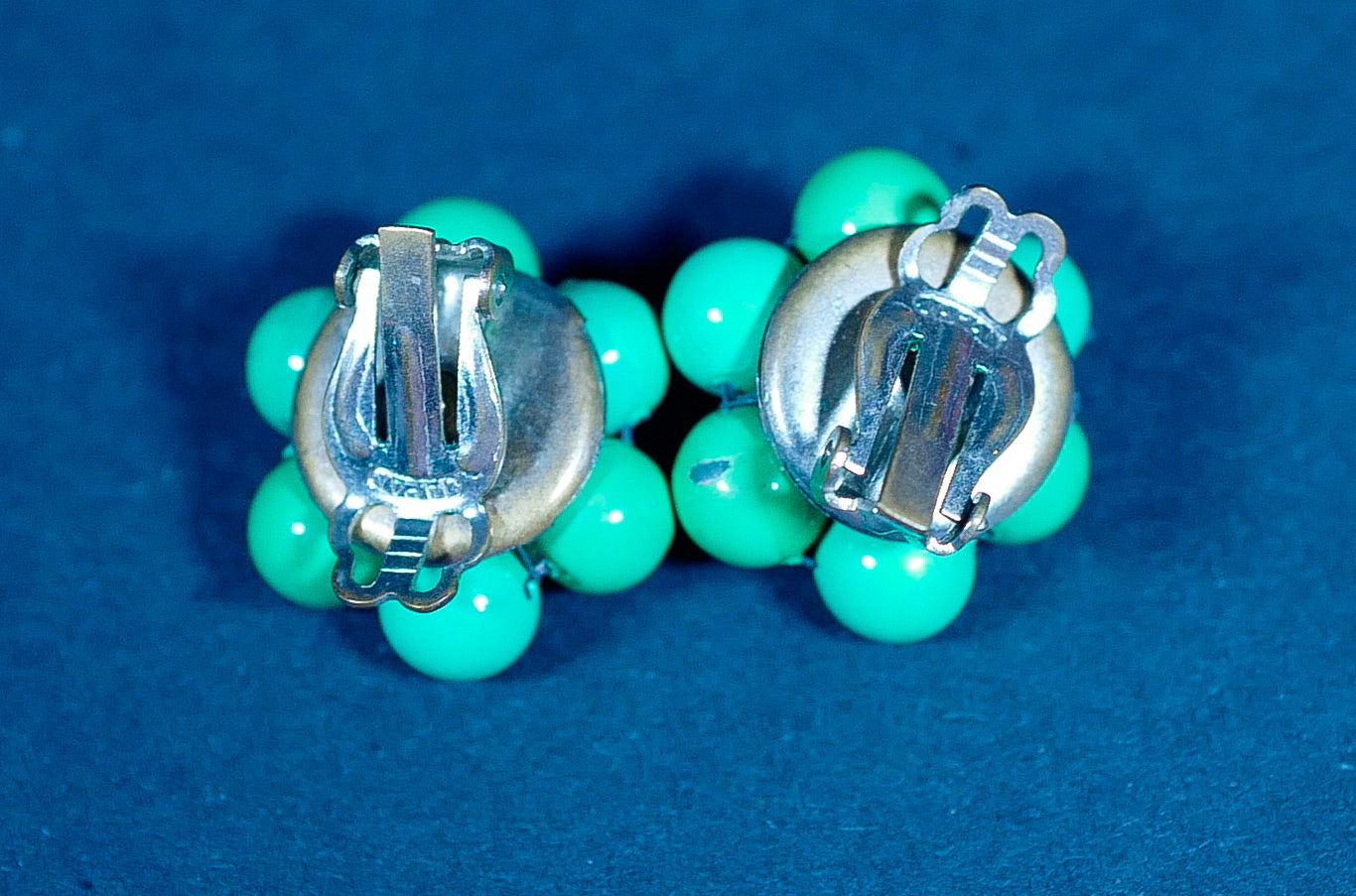 Vintage Beaded Blossom Clip-On Earrings - Teal