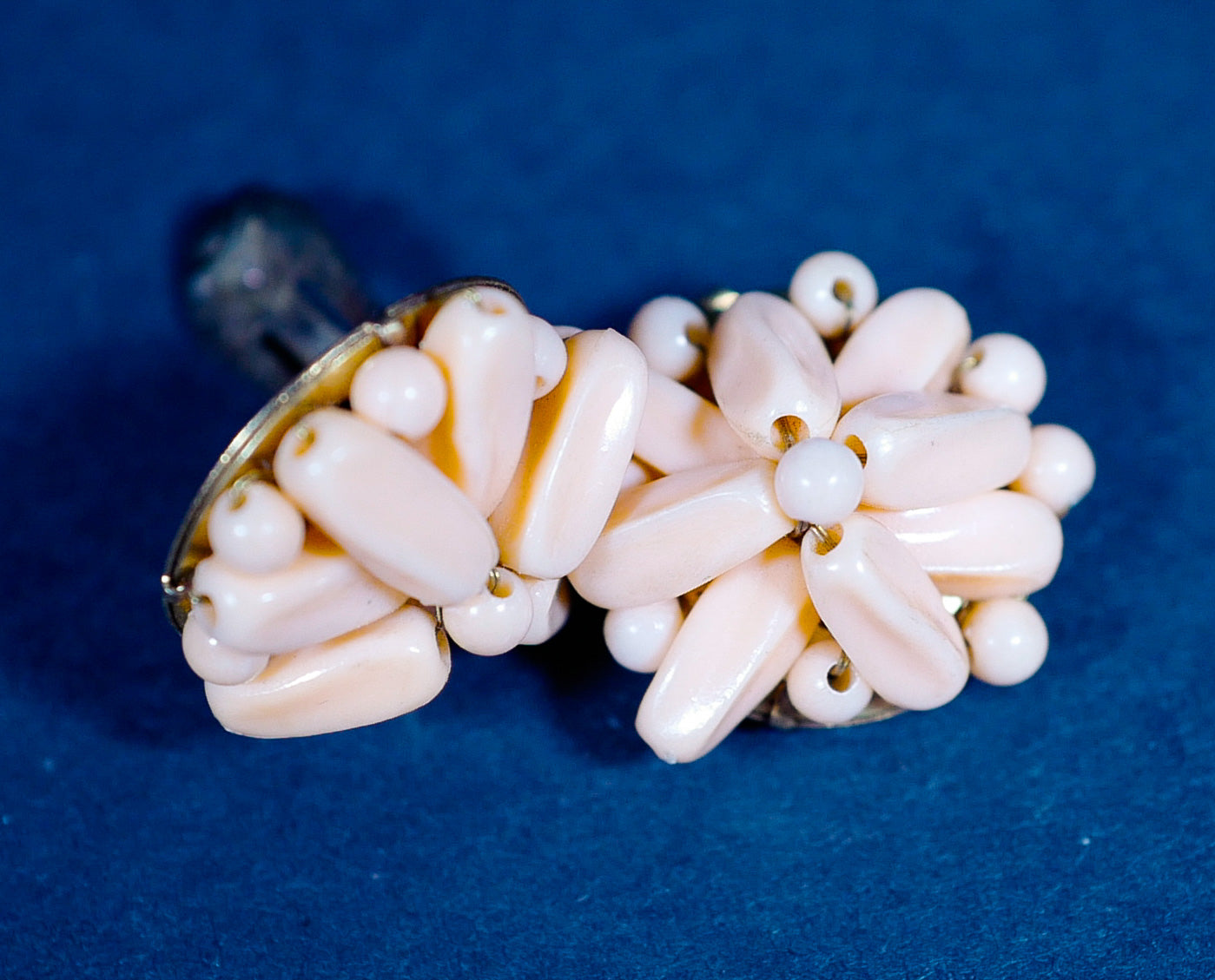 Vintage Beaded Peach Blossom Clip-On Earrings