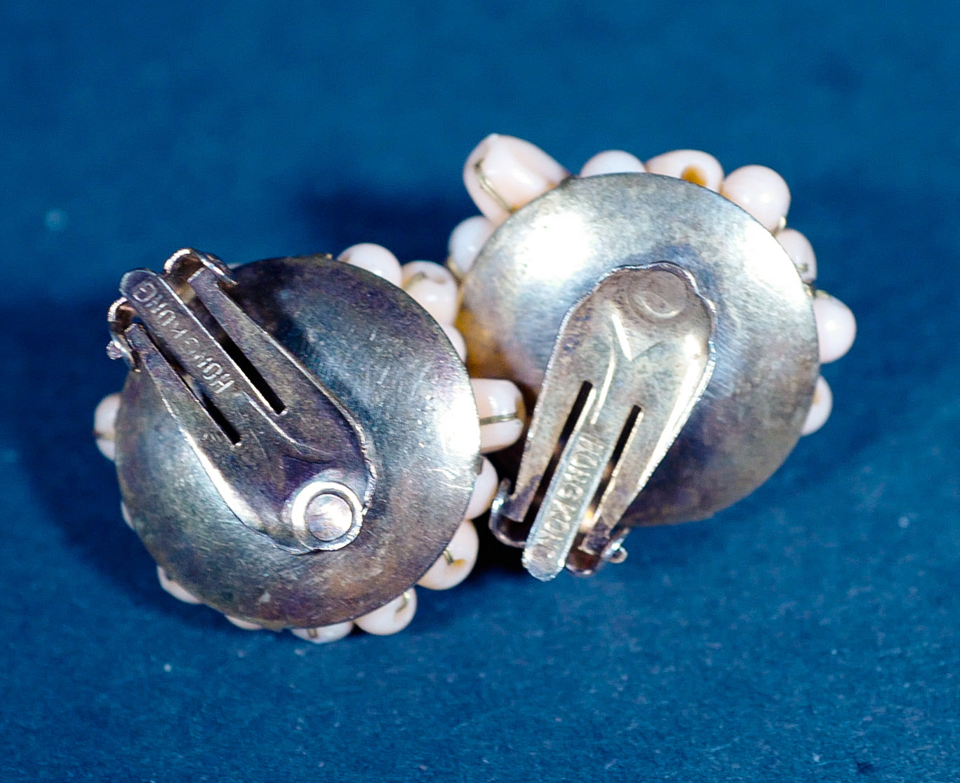 Vintage Beaded Peach Blossom Clip-On Earrings