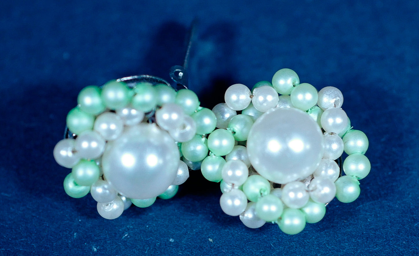 Vintage Beaded Green Bubble Clip-On Earrings