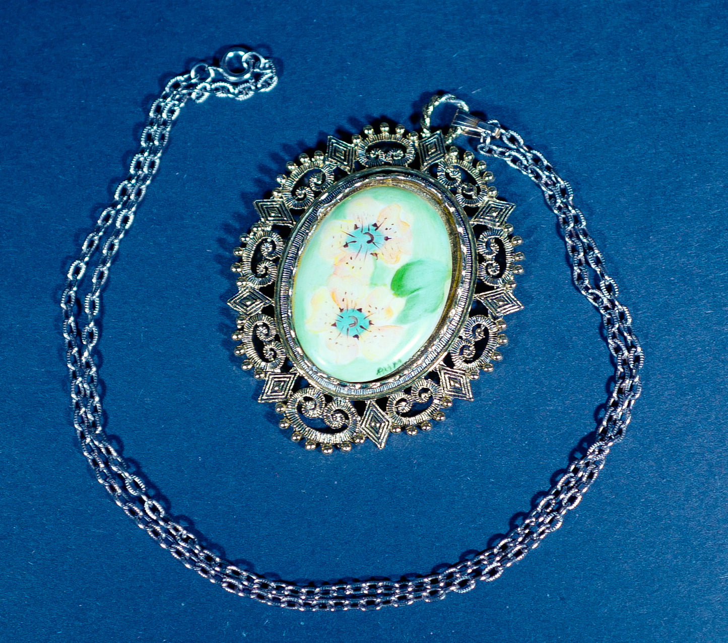 Vintage Hand-Painted Portrait Pendant Necklace