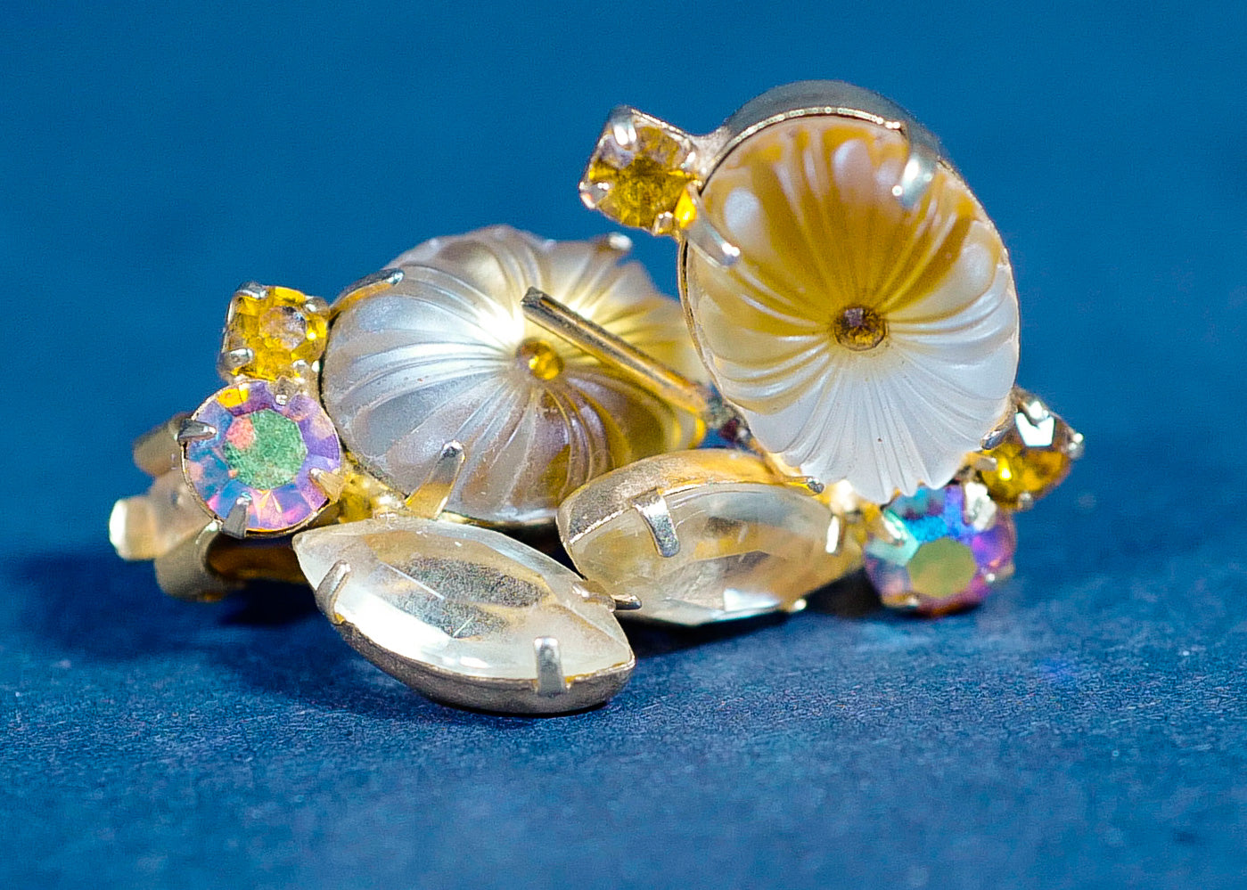 Vintage Rhinestone Blossom Clip-On Earrings