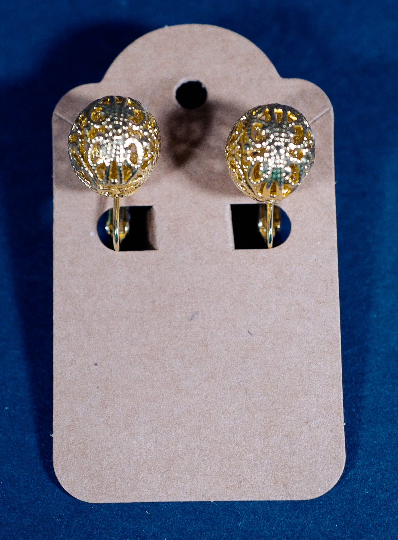 Vintage Gold Plated Ornament Clip-On Earrings