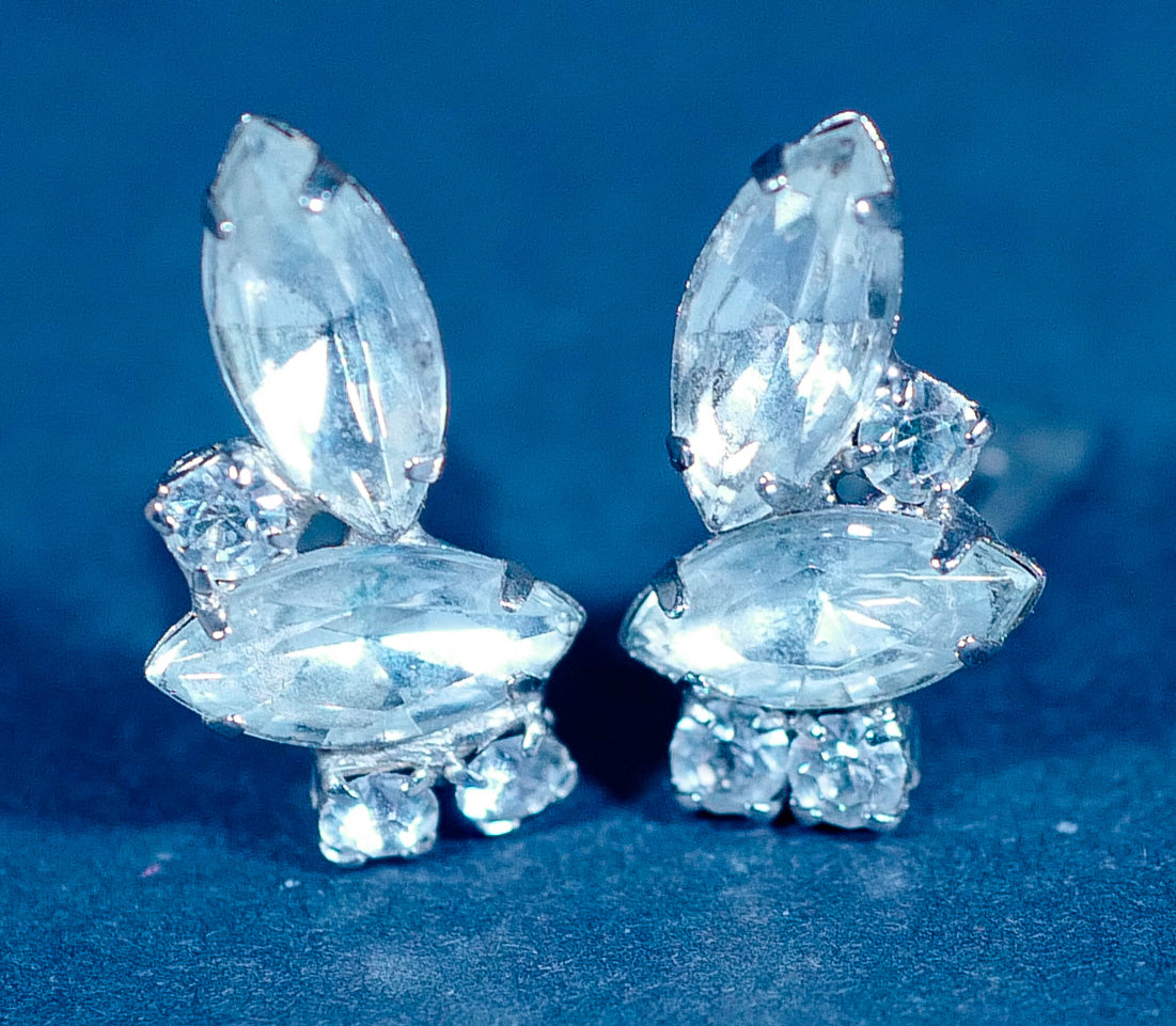 Vintage Faux Diamond Cluster Clip-On Earrings
