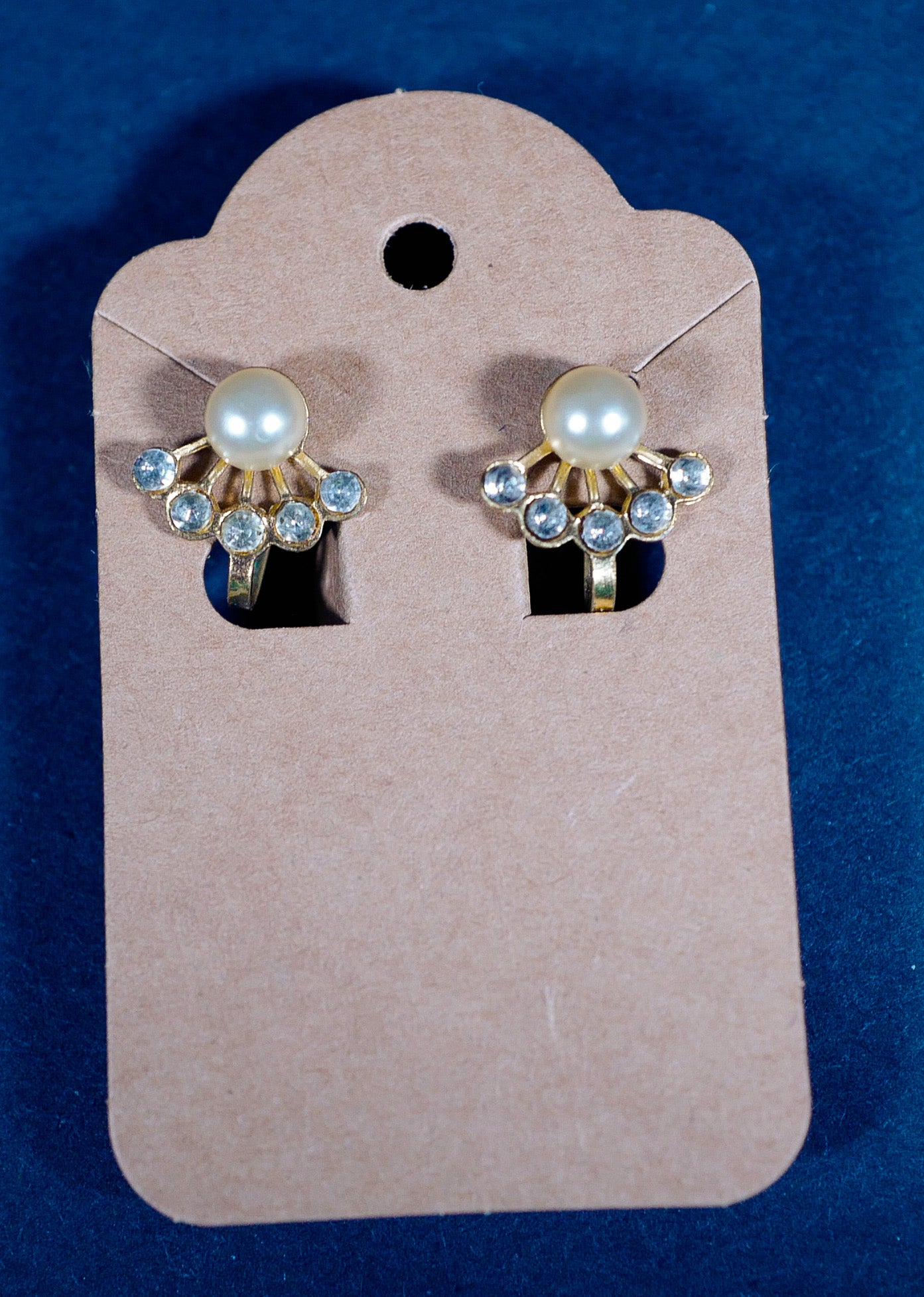 Vintage Screw-Back Faux Pearl & Diamond Earrings