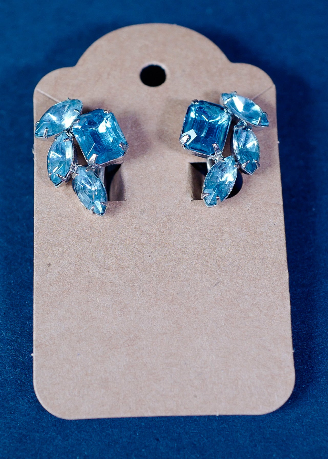 Vintage Screw-Back Faux Aquamarine Cluster Earrings