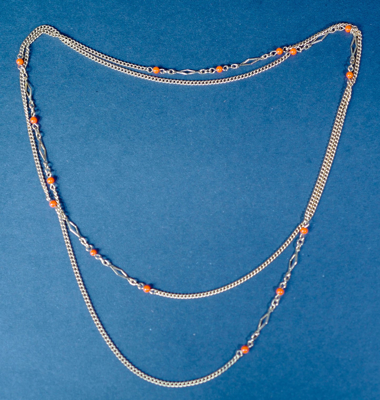 Vintage Long Geometric Chain with Beads