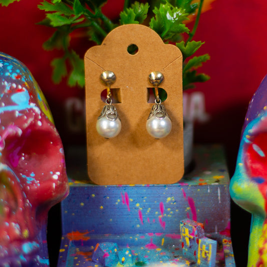Vintage Screw-Back Faux Pearl Drop Earrings