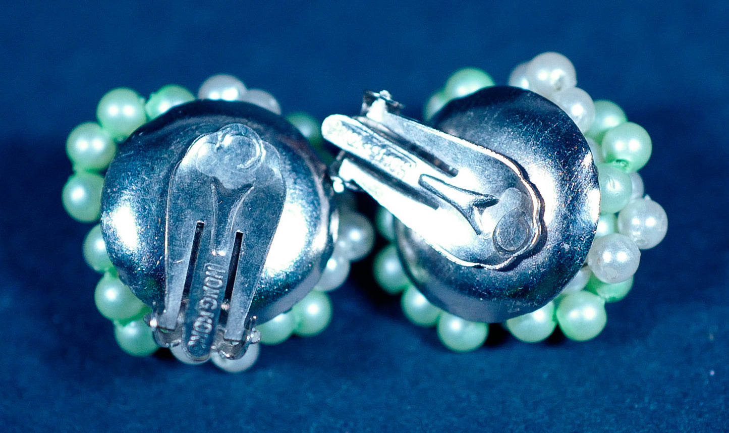 Vintage Beaded Green Bubble Clip-On Earrings